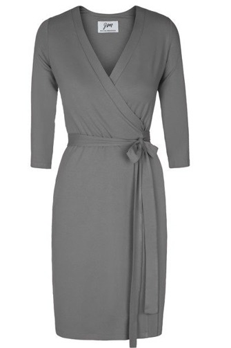 Dina Viscose Jersey  midi Wrap Dress. Grey color.